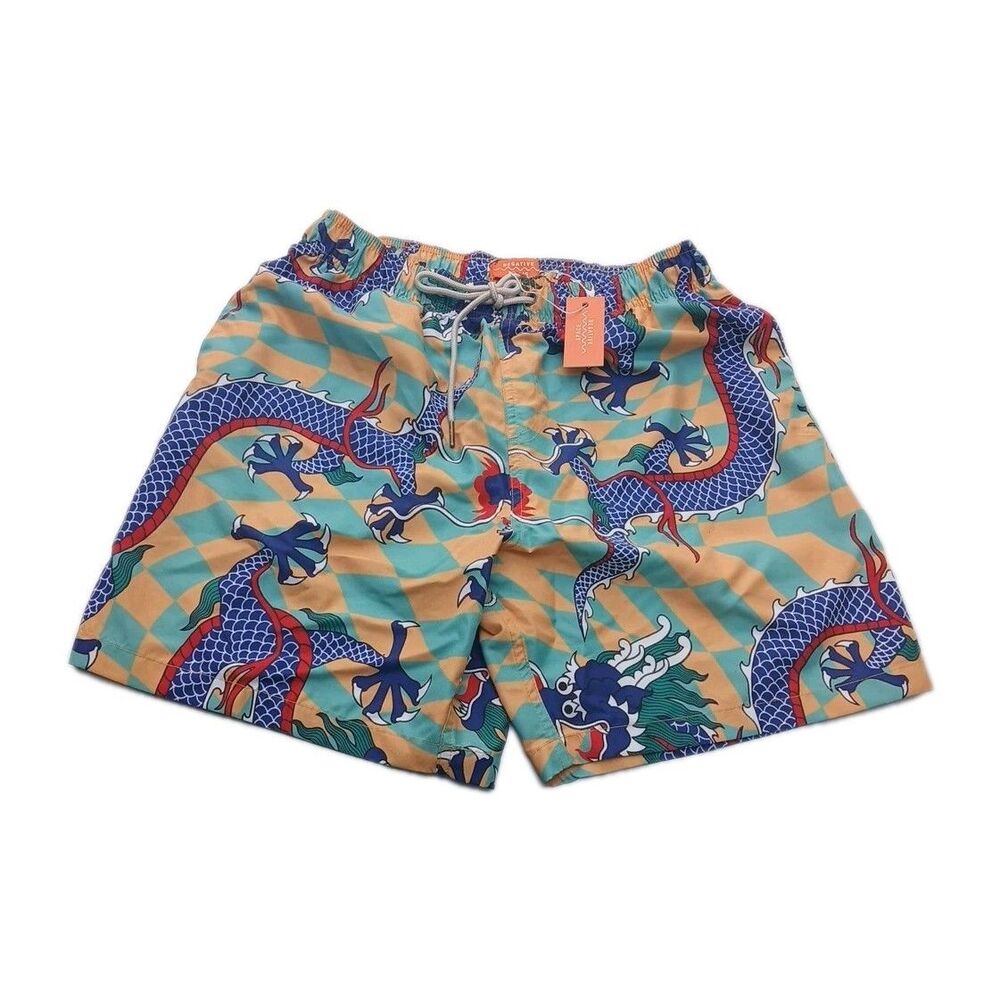 Rare Negative Space Shorts Mens Small Dragon Print  Drawstring Swim Shorts New